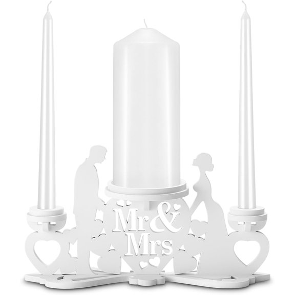 White Wooden Unity Candle Holder for Wedding Ceremony Decoration