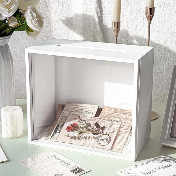 White Wooden Wedding Card Box for Party, All-in-one Wood Gift Card Box for Wedding Decorations, Gift Birthday Money Box for Wedding Gifts Rustic Wedding Decor Baby Shower Decorations