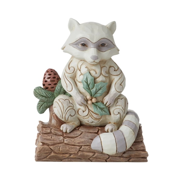 White Woodland Raccoon with Pinecone