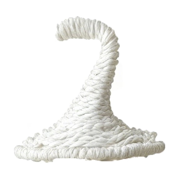 White Woven Curved Witch Hat Figurine, 4.72x3.94in Handmade Rattan Halloween Tabletop Decor, Farmhouse Mantel Shelf Mini Desktop Ornament