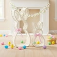 thumbnail image 1 of White Woven Rattan Easter Bunny Frame Set, Set of 2 Hollow Rabbit Shaped Tabletop Decoration with Pink Bow, Perfect Spring Holiday Easter Decor, 1 of 7