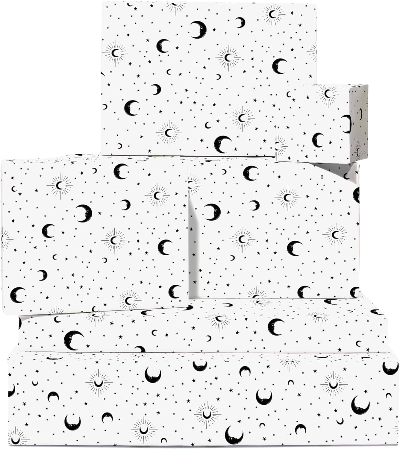 White Wrapping Paper 6 Sheets of Monochrome Gift Wrap Moons and