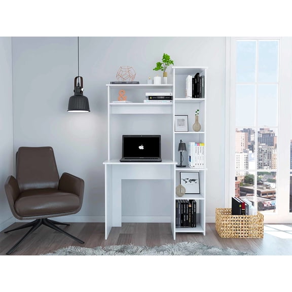 White Writing Desk With Built-in Bookcase, Creating A Stylish Office Space Practical Work Environment