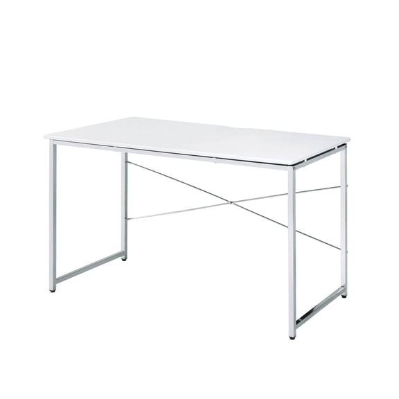 White Writing Desk with Sled Base - Modern Computer Table for Home Office - 47.5" Wide Study Desk with X-Shape Support