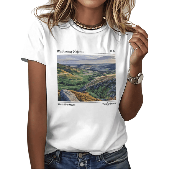 White Wuthering Heights Emily Brontë Yorkshire Moors 1847 Classic Literature Book Lover Gift Vintage Landscape Graphic T-Shirt Tops S-5XL