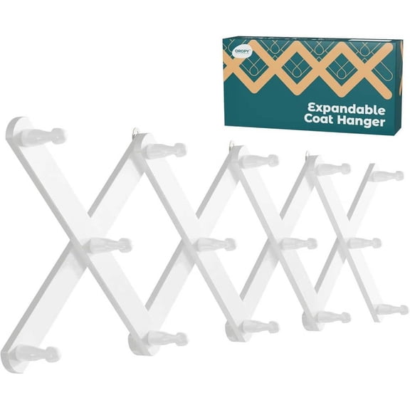 White X Shape 14 Pegs Wood Accordion Wall Hanger Expandable Coat Rack Wall Mount
