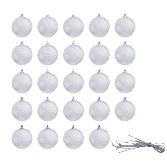 White XL Christmas Ornaments Set Of 24 Shatterproof Foam Snowballs With Drawstring For Tree Decorations White Color 2Inch Size Xl