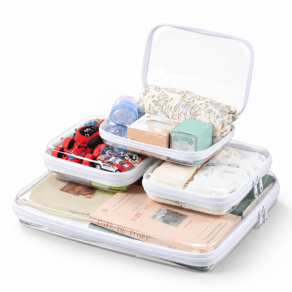 White XXL+3M Clear Hard Shell Zipper Storage Pouches and Travel Organizer Bags
