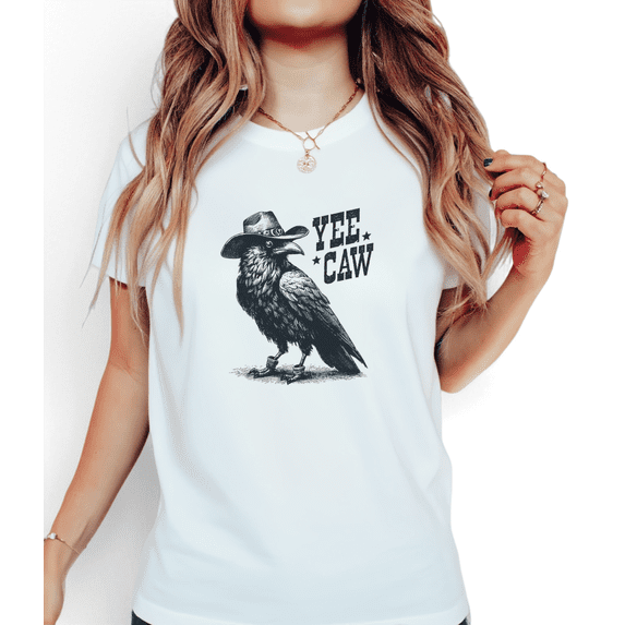 White Yee Caw Cowboy Crow Graphic Tees Print Tshirt Casual Shirts For Women Western Humor And Daily Wear Tops S-5XL