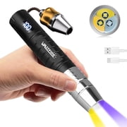 White Yellow 365nm UV LED Flashlight Torch, USB Rechargeable Gemologist Tool for Gem Jade Inspection