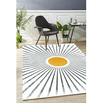 White Yellow Black Area Rugs, Minimalist Sun Pattern Modern Rug, Washable Soft Fluffy Large Floor Carpet for Bedroom Living Room Office Dining Room Decorative 12"x20"