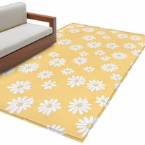 White Yellow Daisy Area Rug Washable 3x5 Entryway Rug Non-Slip Indoor Low Pile Spring Summer Floral Botanical Floor Carpet Small Rugs for Bedroom Office Living Room Kitchen Entrance Nursery