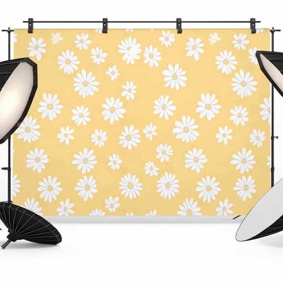 White Yellow Daisy Backdrop for Photoshoot,Photography Photo Studio Background Wall Backdrop,Spring Summer Floral Botanical Back Drop Banner Panel for Portraits Wedding Party Live Streaming 8x6Ft