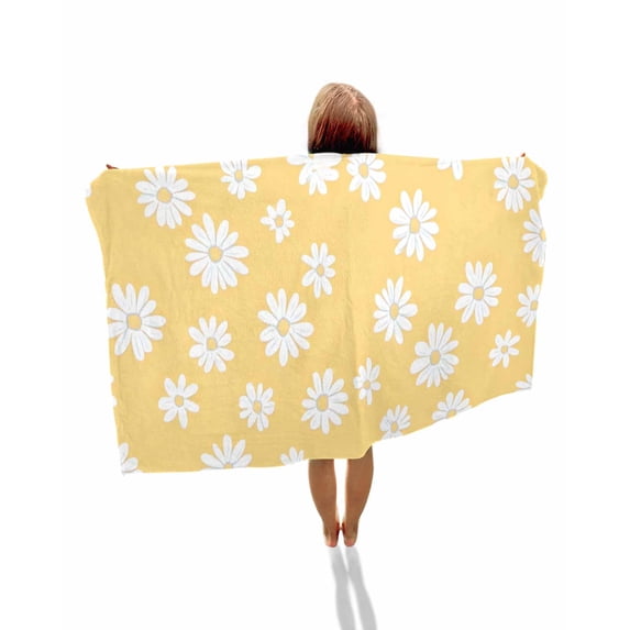 White Yellow Daisy Beach Towels Oversized Super Absorbent, Spring Summer Floral Botanical Lightweight Bath Towel Quick Dry Sets For Bathroom/Pool/Rv Camping/Beach Play/Gym Room/Picnic 35"x70"