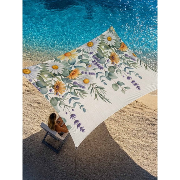 White Yellow Daisy Sun Shade Sail 6.5' x 10', Vintage Eucalyptus Leaves Lavender Spring Rectangle Outdoor Sunshade Canopy, Waterproof UV Block Patio Covers for Garden Yard Beach