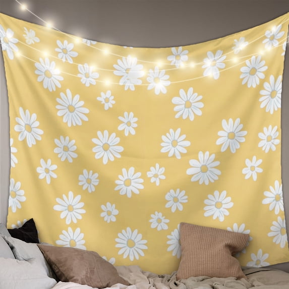 White Yellow Daisy Tapestry for Bedroom Wall Hanging Tapestry, Spring Summer Floral Botanical Ceiling Backdrop Tapestries Poster Blanket Wall Decor for Teens Room Living Room Dorm 39" x 59"