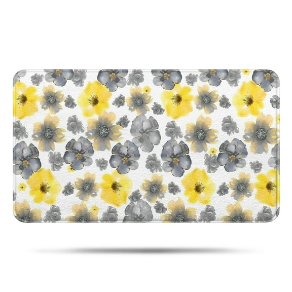 White Yellow Flower Gray Flower Pattern Bathroom Rugs Mat,Non Slip Microfiber Bathroom Rug,Rubber Backing,Soft Bathroom Mats for Bathroom Floor,Tub and Shower,17x30in(43x75cm)