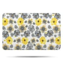 White Yellow Flower Gray Flower Pattern Bathroom Rugs Mat,Non Slip Microfiber Bathroom Rug,Rubber Backing,Soft Bathroom Mats for Bathroom Floor,Tub and Shower,17x27in(43x68cm)