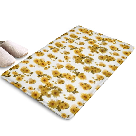 White Yellow Flower Sunflower Flannel Non Slip Door Rugs,Washable Door Mats Indoor,Decorative Door Mats,Dirt-Resistant and Absorbent Doormat for Entrance,Bedroom,Kitchen,Bathroom,31.5"x17"