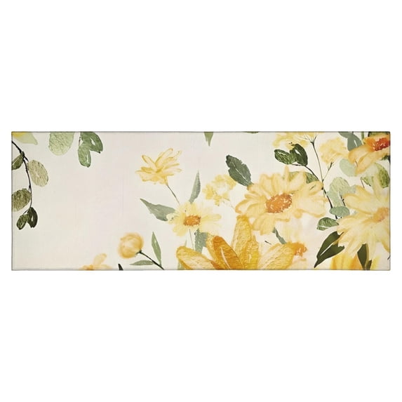 White Yellow Flower Sunflower Pattern Kitchen Rug Mat,Kitchen Runner Rugs Non Skid Washable,Decorative Kitchen Floor Mats for Kitchen,Sink,Laundry,17"X47"