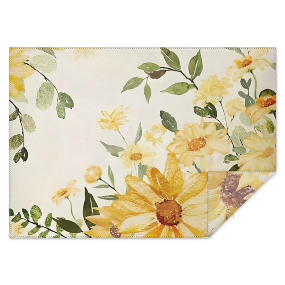White Yellow Flower Sunflower Pattern Rectangle Tablecloth 60"x84",Waterproof Polyester Rectangle Table Cloth, Wipeable Spillproof Polyester Tablecloth for Dining, Camping, Indoor and Outdoor