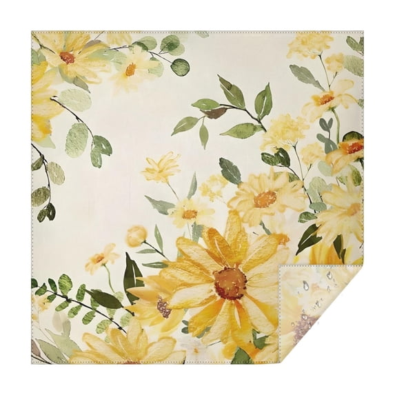 White Yellow Flower Sunflower Pattern Square Tablecloth,Waterproof Square Table Cover,Wipeable Spillproof Washable Table Cover for Home Kitchen Party Decor 52"x52"(132x132cm)