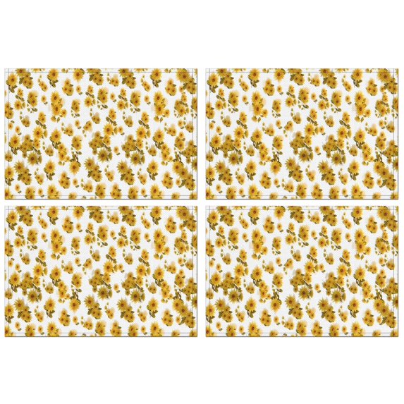 White Yellow Flower Sunflower Pattern Summer Placemats Table Placemats Set Of 4-Linen Kitchen Washable Placemats Table Mats 11.8"x17.7" Non-Slip Heat Resistant