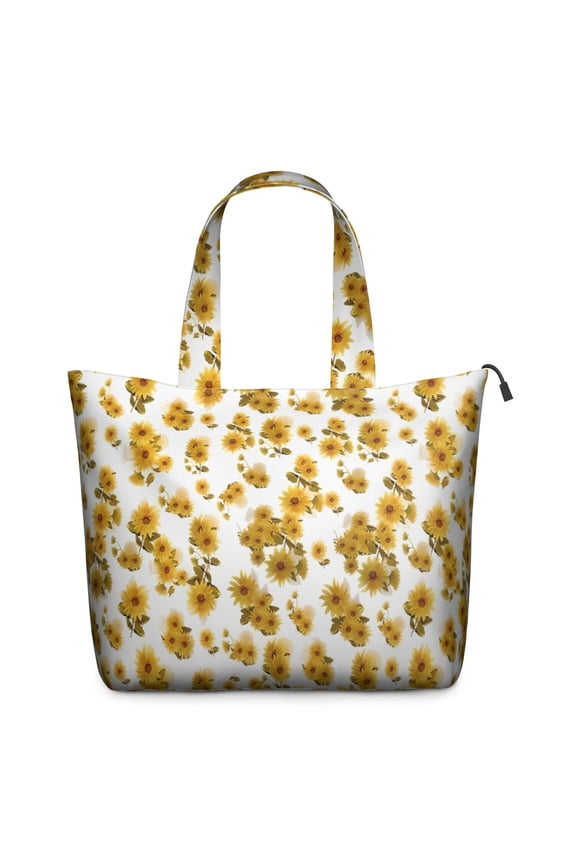 White Yellow Flower Sunflower Pattern Travel Tote Bags for Women Carry On,Large Weekender Bags for Women Travel,Multi Functional Duffle Bag for Work,Shopping,Sports