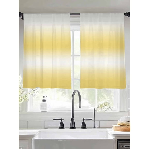 White and Yellow Gradient Sheer Curtains 54 inches Long, Minimalist Lemon Yellow Ombre Art Light Filtering Sheer Window Curtains Rod Pocket Voile Drapes for Bedroom Living Room, 2 Panels