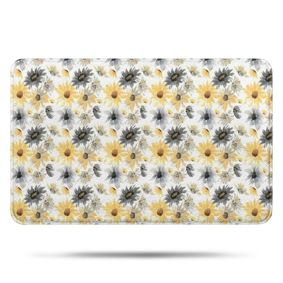 White Yellow Gray Flower Sunflower Pattern Bathroom Rugs Mat,Non Slip Microfiber Bathroom Rug,Rubber Backing,Soft Bathroom Mats for Bathroom Floor,Tub and Shower,17x27in(43x68cm)