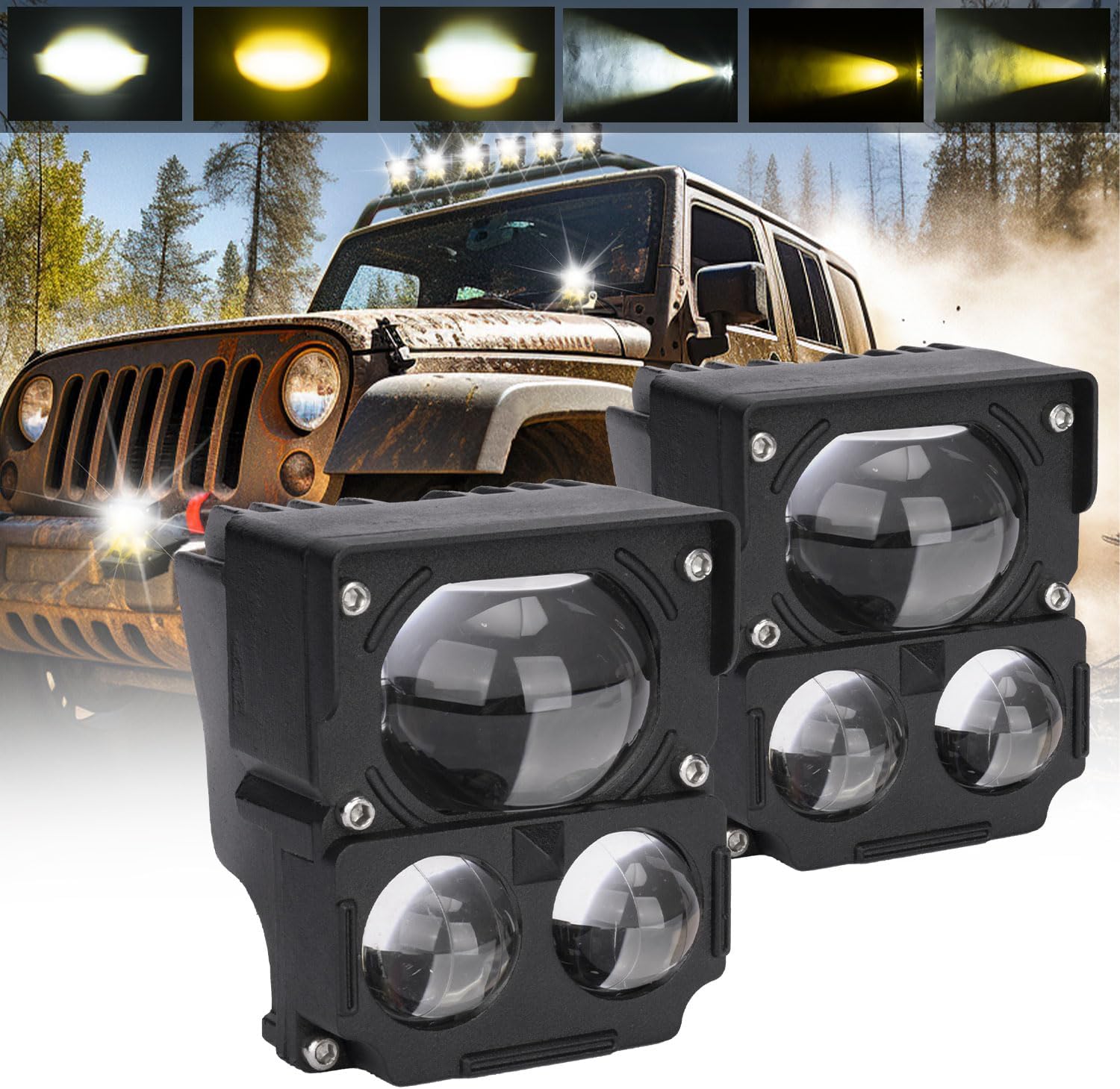 White Yellow LED Pods, 3 inch 160W Dual Color Off Road LED Work Light