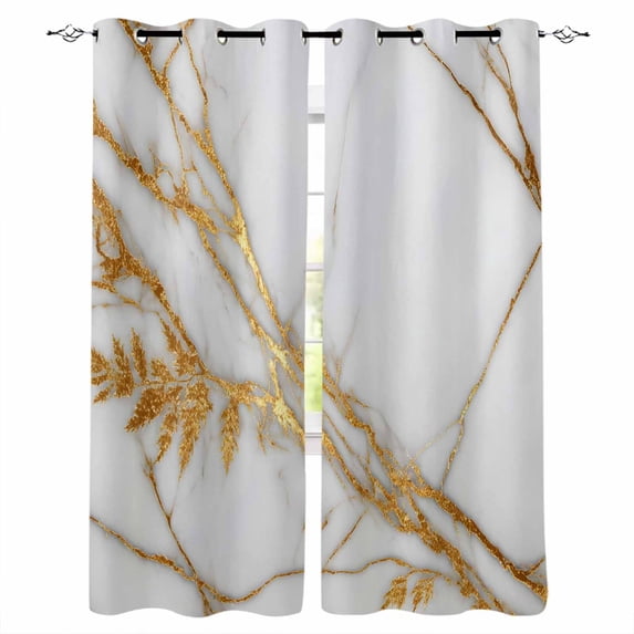 White Yellow Marble Blackout Curtains for Bedroom Living Room Darkening Curtains 90 Inch Ink Painting Modern Art Black Out Window Curtain Privacy Insulated Window Treatment Grommet Drapes 52"x90"x2