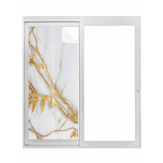 White Yellow Marble Window Privacy Film, Ink Painting Modern Art Static Cling UV Sun Blocking Tint Film Heat Control Windows Films for Bedroom Bathroom, Window Stickers 17.7"x39.3"