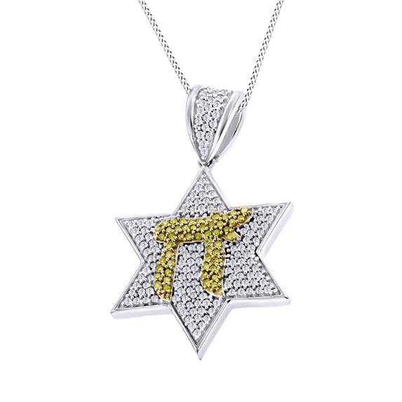 White & Yellow Natural Diamond Star Pendant in 14k White Gold (0.75 Cttw)