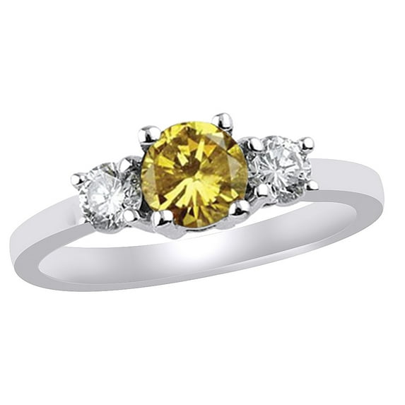 AFFY White & Yellow Natural Diamond Three Stone Fancy Ring in 14K Solid Gold (0.75 cttw)