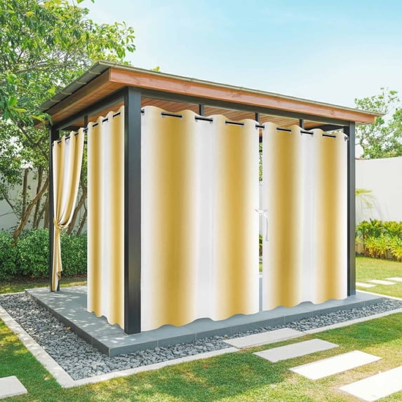 White Yellow Outdoor Curtains for Patio Waterproof, Gradient Modern Ombre Art Grommet Curtains for Porch Outside Privacy Drape for Gazebo Garden Pergola, 1 Panel, 54x95in