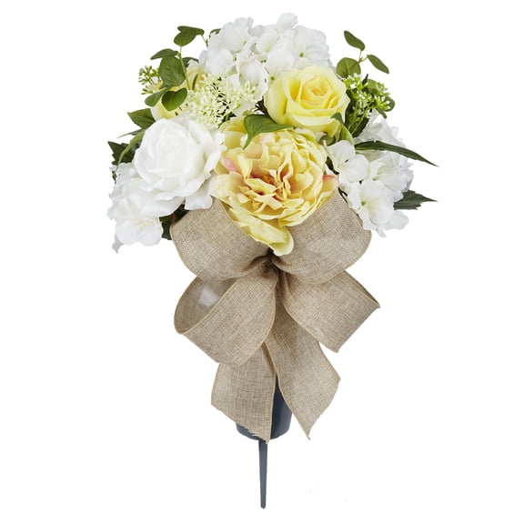 White & Yellow Peony & Hydrangea Remembrance Cone by Ashland - Spring Floral for Crafting and Home Decor