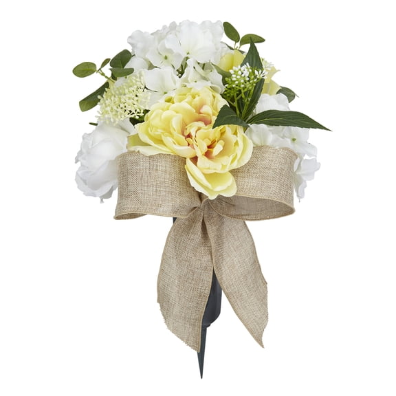 White & Yellow Peony & Hydrangea Remembrance Cone by Ashland - Spring Floral for Crafting and Home Decor