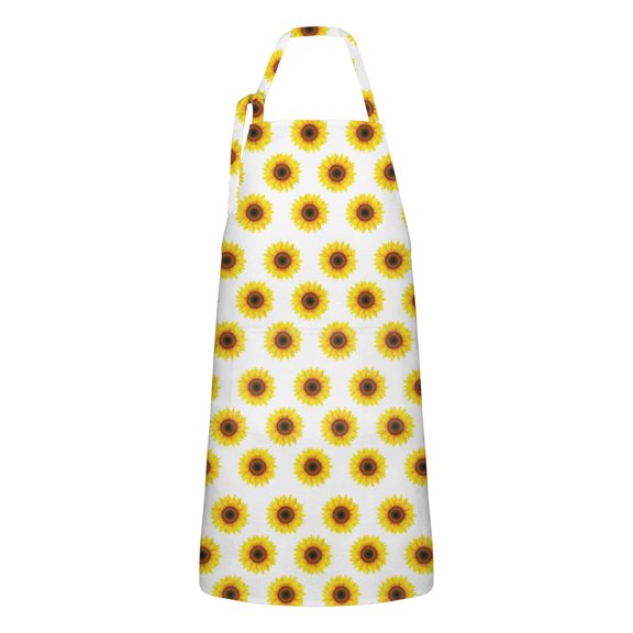 White Yellow Sunflower Pattern Apron-Garden Aprons for Women with Pockets-Cotton Linen Waterproof Kitchen Cooking Gardening Aprons Adjustable for Kitchen,Cooking,BBQ and Salon 33x27 Inch