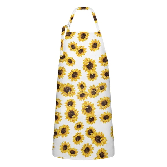 White Yellow Sunflower Pattern Apron-Garden Aprons for Women with Pockets-Cotton Linen Waterproof Kitchen Cooking Gardening Aprons Adjustable for Kitchen,Cooking,BBQ and Salon 33x27 Inch
