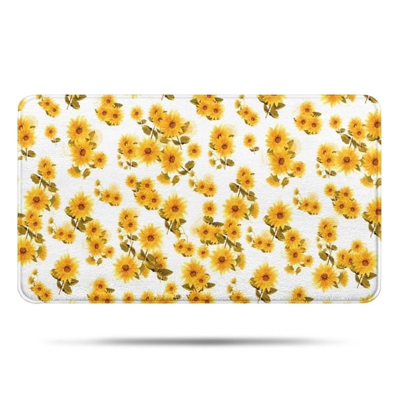 White Yellow Sunflower Pattern Bathroom Rugs Mat,Non Slip Microfiber Bathroom Rug,Rubber Backing,Soft Bathroom Mats for Bathroom Floor,Tub and Shower,17x30in(43x75cm)