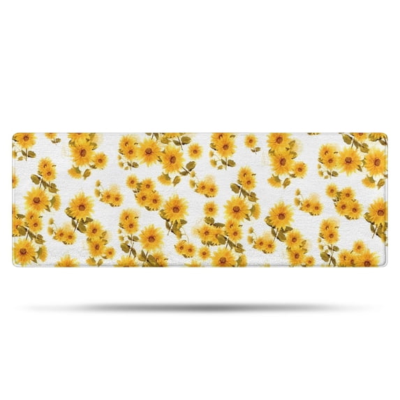 White Yellow Sunflower Pattern Bathroom Rugs Mat,Non Slip Microfiber Bathroom Rug,Rubber Backing,Soft Bathroom Mats for Bathroom Floor,Tub and Shower,47x17in(120x43cm)