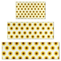 White Yellow Sunflower Pattern Kitchen Rugs Sets Of 3,Kitchen Runner Rugs Non Skid Washable,Decorative Kitchen Floor Mats for Kitchen,Sink,Laundry,17"x30" 17"x47" 17"x59"
