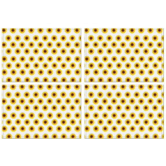 White Yellow Sunflower Pattern Summer Placemats Table Placemats Set Of 4-Linen Kitchen Washable Placemats Table Mats 11.8"x17.7" Non-Slip Heat Resistant