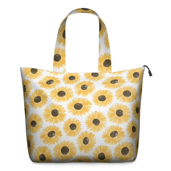 White Yellow Sunflower Pattern Travel Tote Bags for Women Carry On,Large Weekender Bags for Women Travel,Multi Functional Duffle Bag for Work,Shopping,Sports