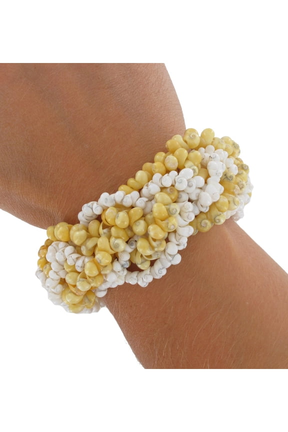 White Yellow Tiny Shells Cluster Drawstring Beaded Handmade Surfer Bracelet