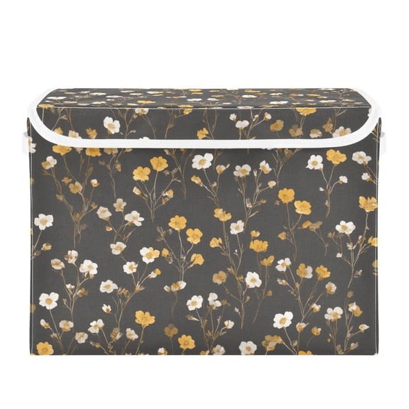 White Yellow Tiny Wild Florals Foldable Storage Bins with Lids Handles Collapsible Storage Containers Tote Boxes 16.5 x 12.6 x 11.8 inches