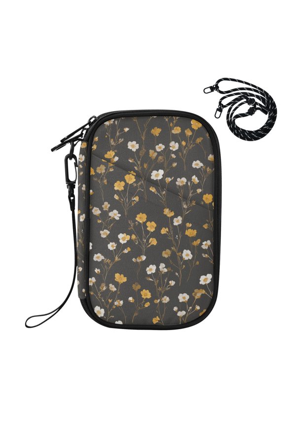 White Yellow Tiny Wild Florals Passport Holder Travel Document Organizer Credit Card Case Coin Purse Wallet RFID Blocking