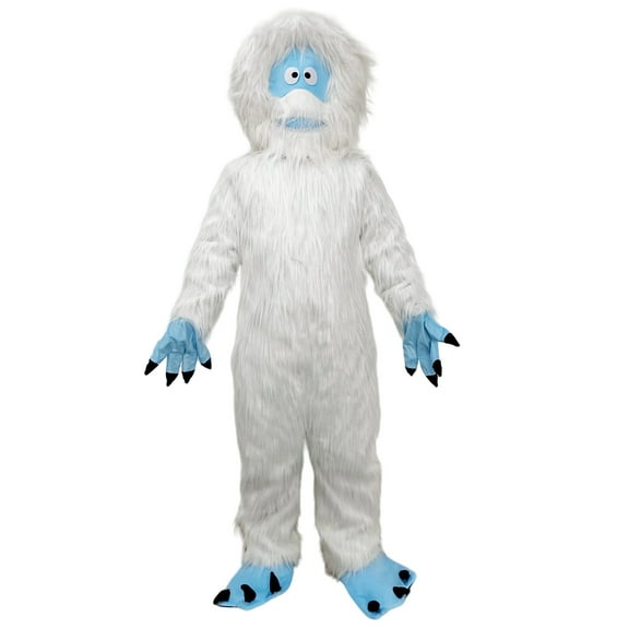 White Yeti Mascot Costume - Adult Size Full Body Snowman Monster Suit with Blue Paws