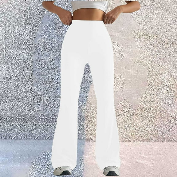 White Yoga Pants Women 2024 Womens Stretch High Waist Leggings Regular Solid Flared Pants Active Workout Yoga Pants Trousers